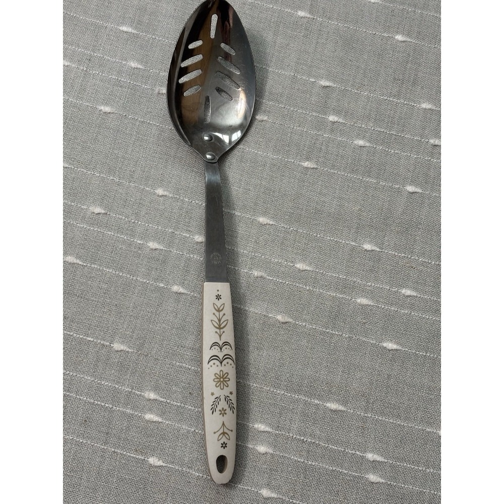 Vintage Flint Stainless Steel Slotted Spoon with Wheat Design Handle, 12" USA
